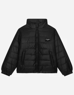Padded nylon jacket with logo tag