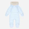 Padded quilted nylon snowsuit with all-over logo print