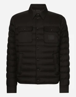 Padded satin jacket with shirt collar