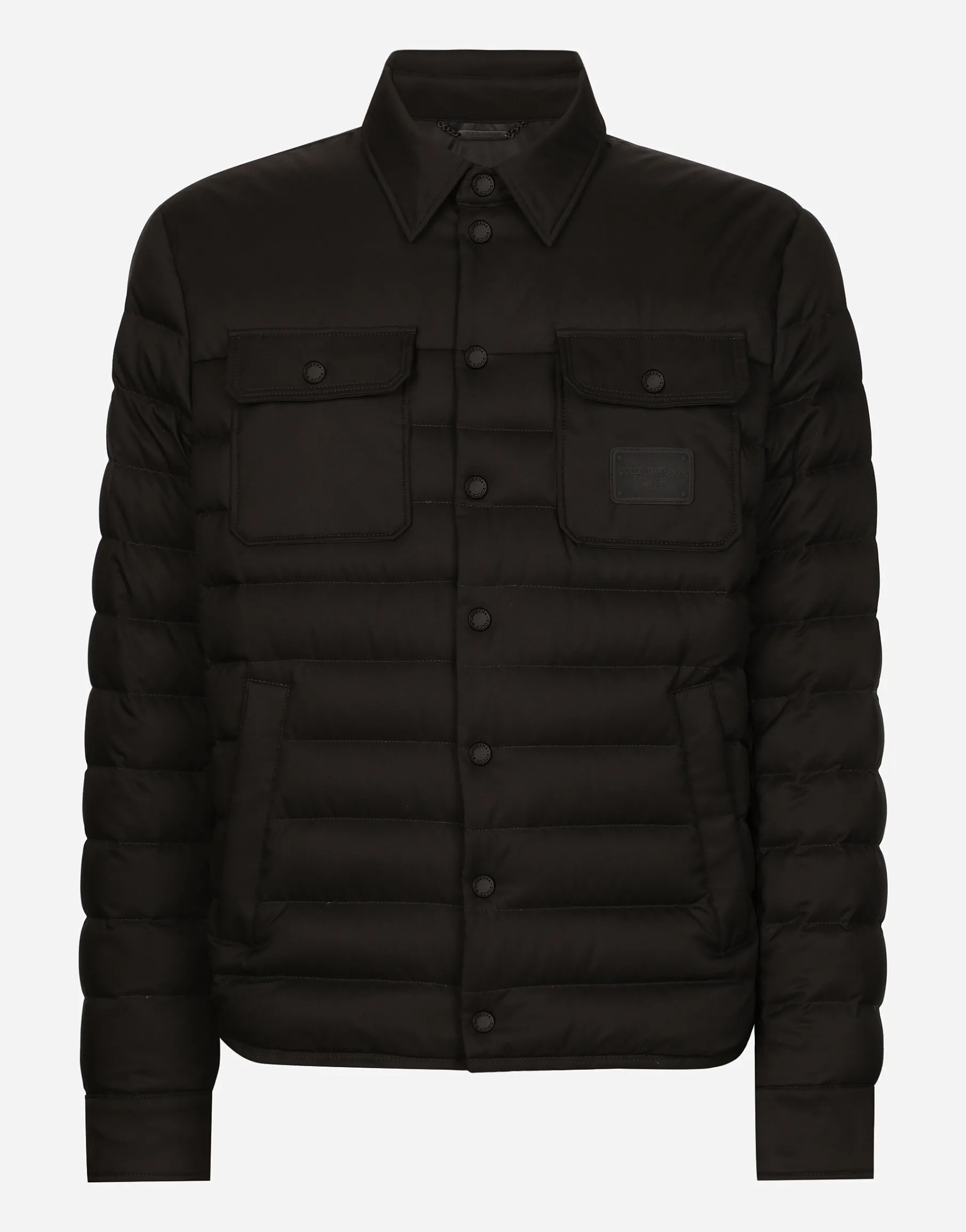 Padded satin jacket with shirt collar