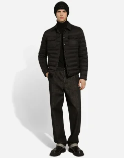 Padded satin jacket with shirt collar