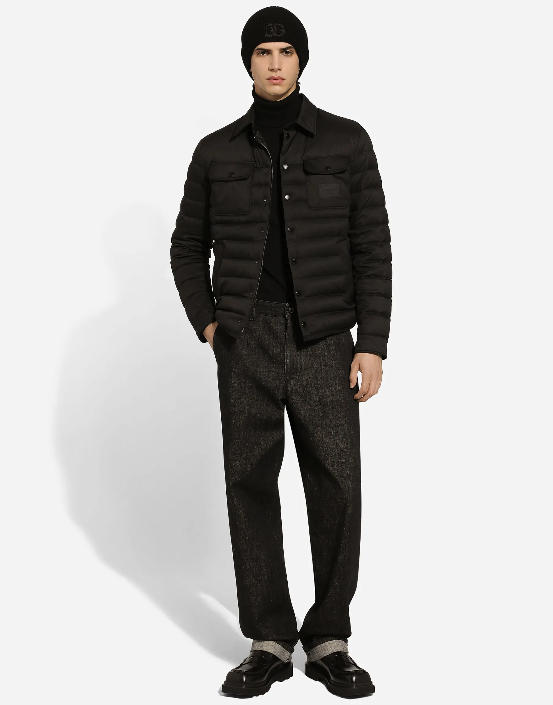 Padded satin jacket with shirt collar
