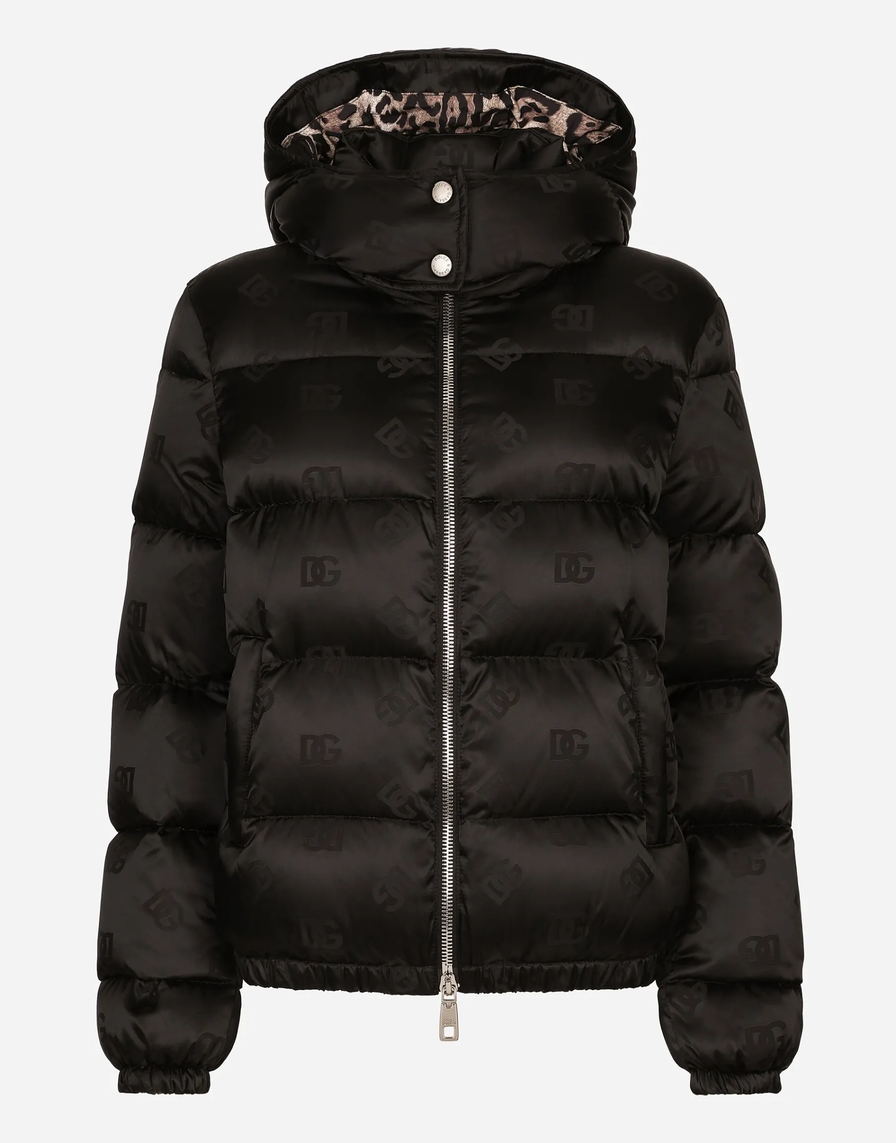 Padded satin jacquard down jacket with all-over DG logo