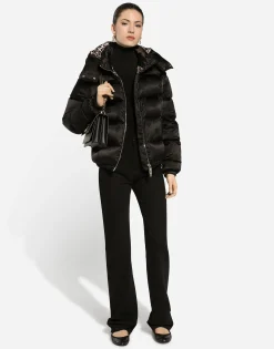 Padded satin jacquard down jacket with all-over DG logo