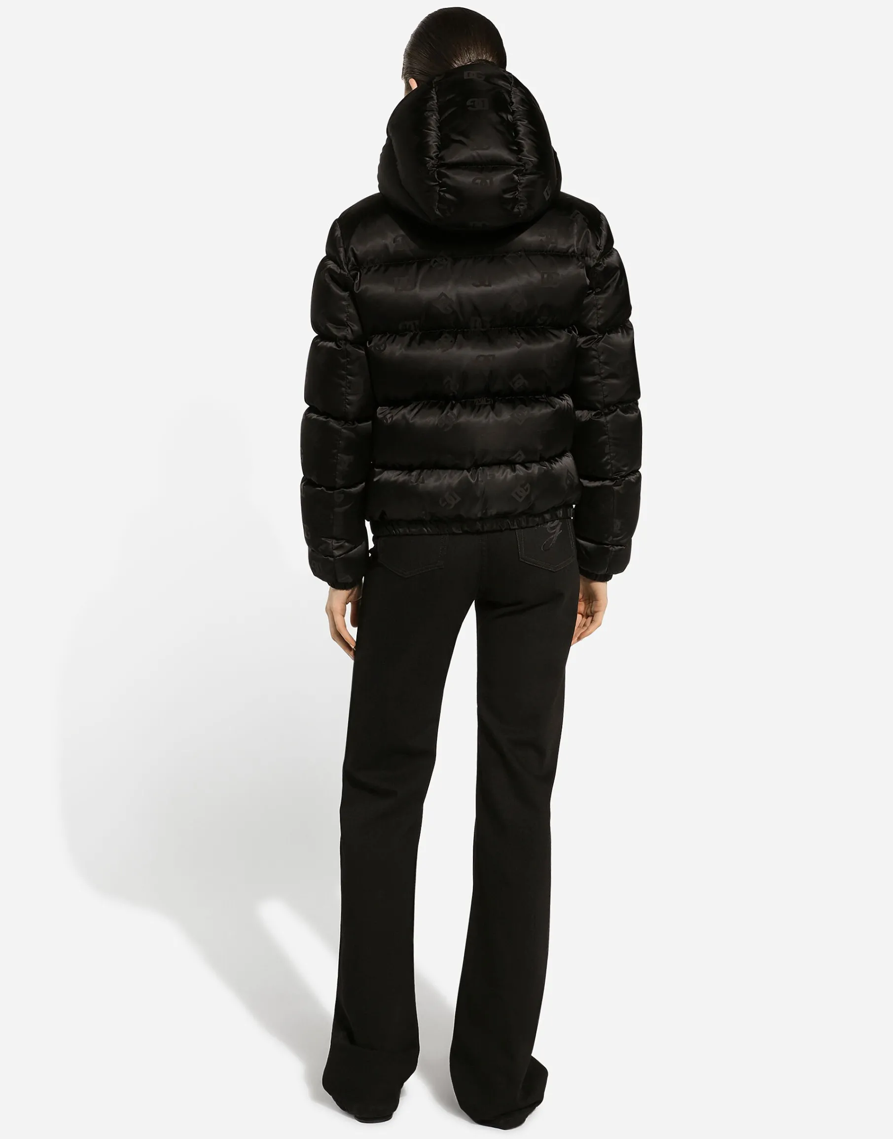 Padded satin jacquard down jacket with all-over DG logo