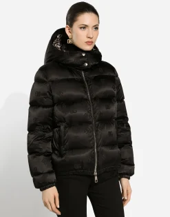 Padded satin jacquard down jacket with all-over DG logo