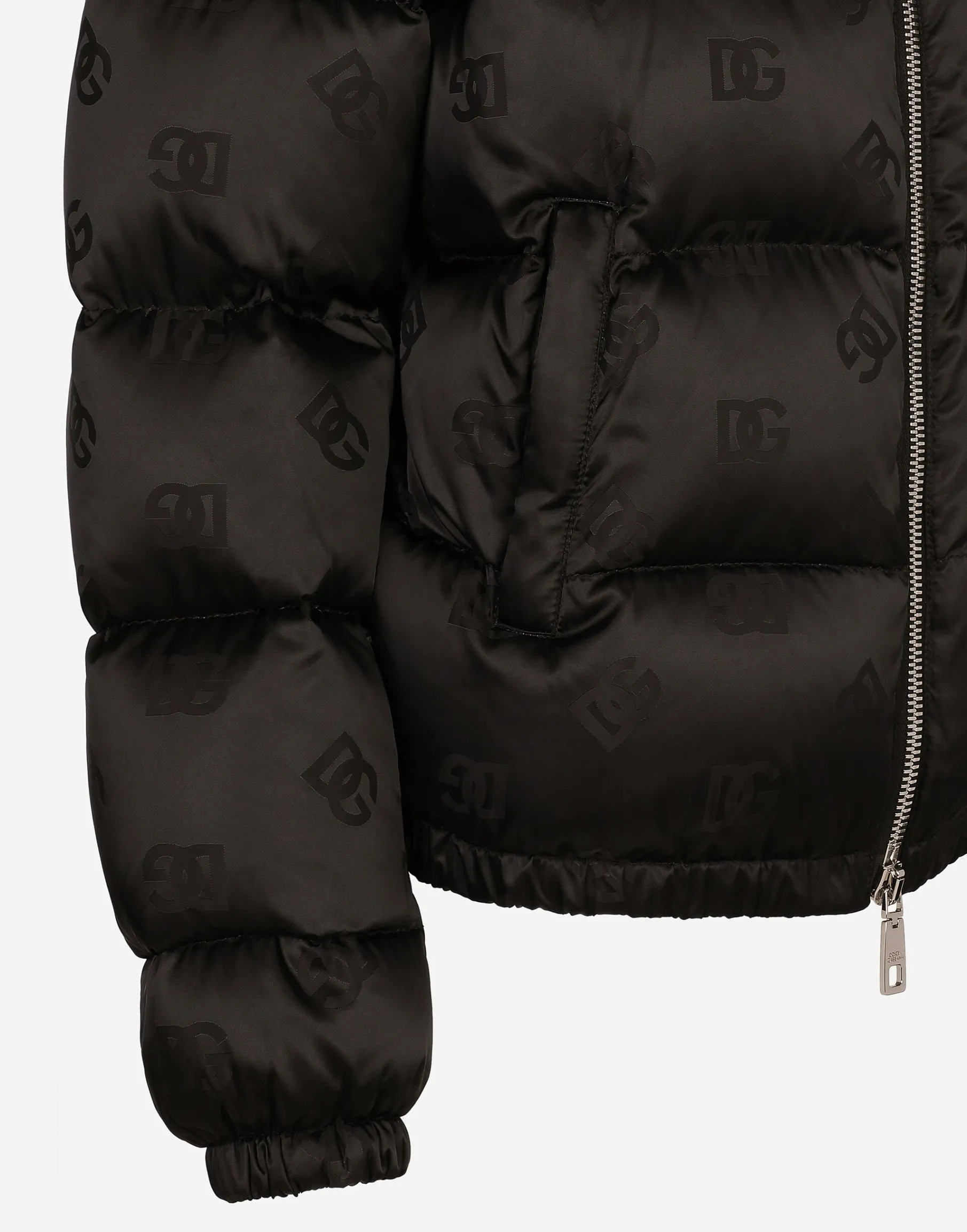 Padded satin jacquard down jacket with all-over DG logo