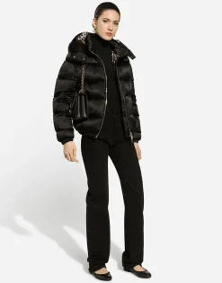 Padded satin jacquard down jacket with all-over DG logo