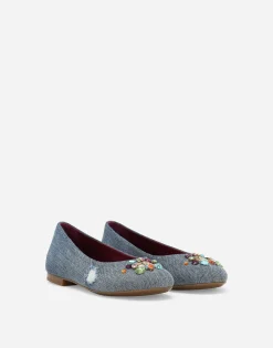 Patchwork denim ballet flats