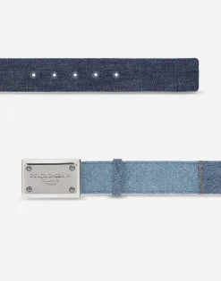 Patchwork denim belt with logo tag