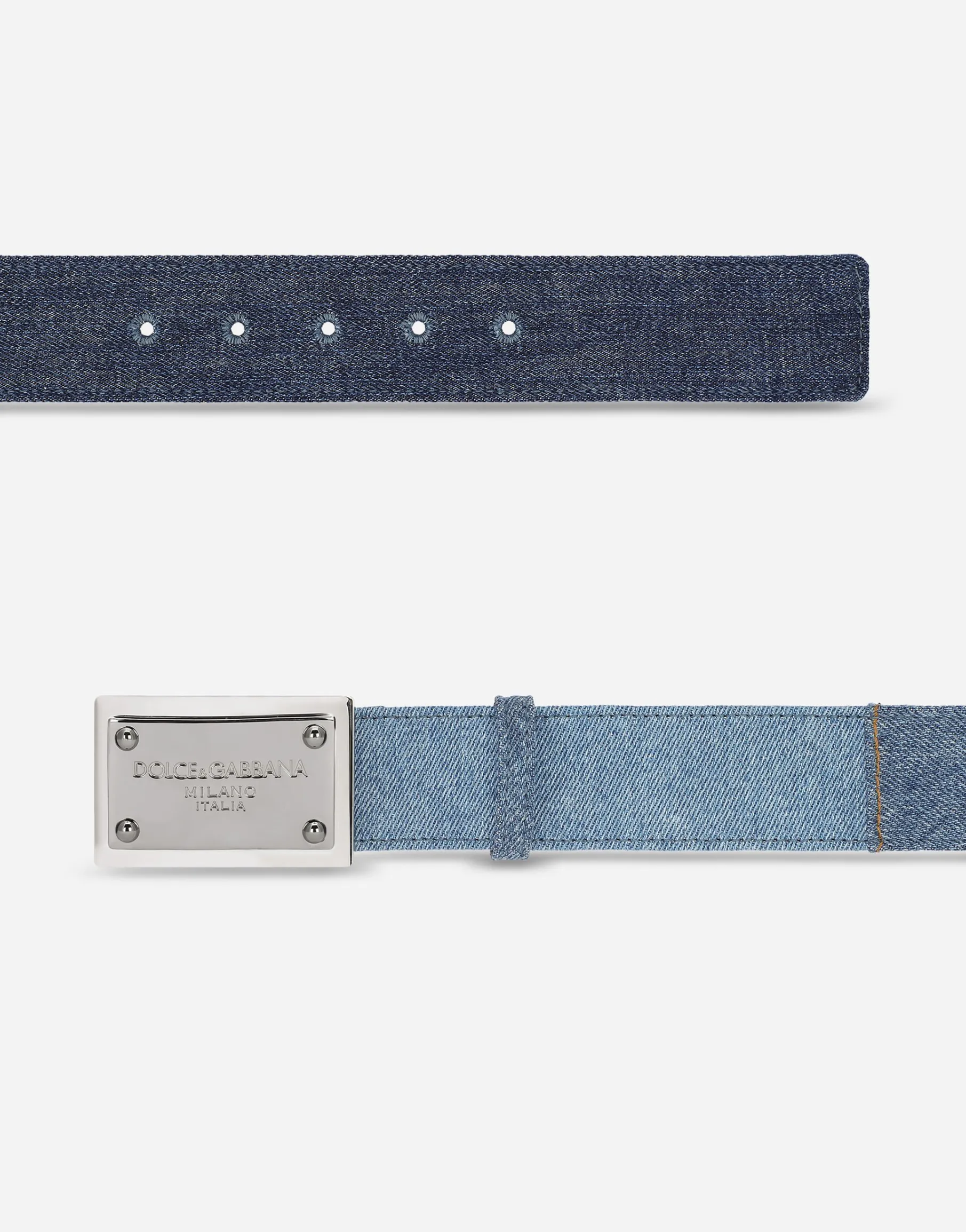 Patchwork denim belt with logo tag