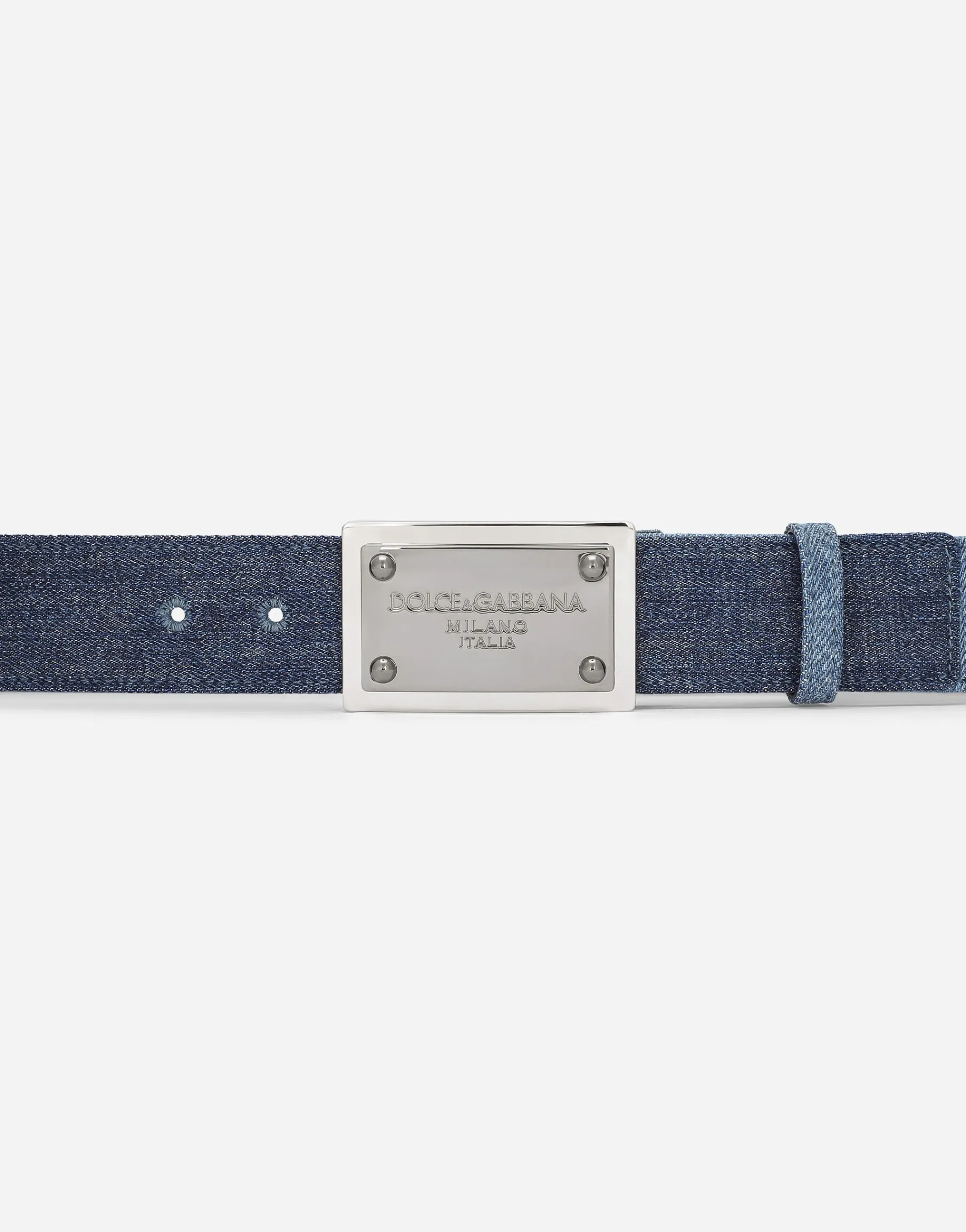 Patchwork denim belt with logo tag