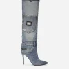 Patchwork denim boots
