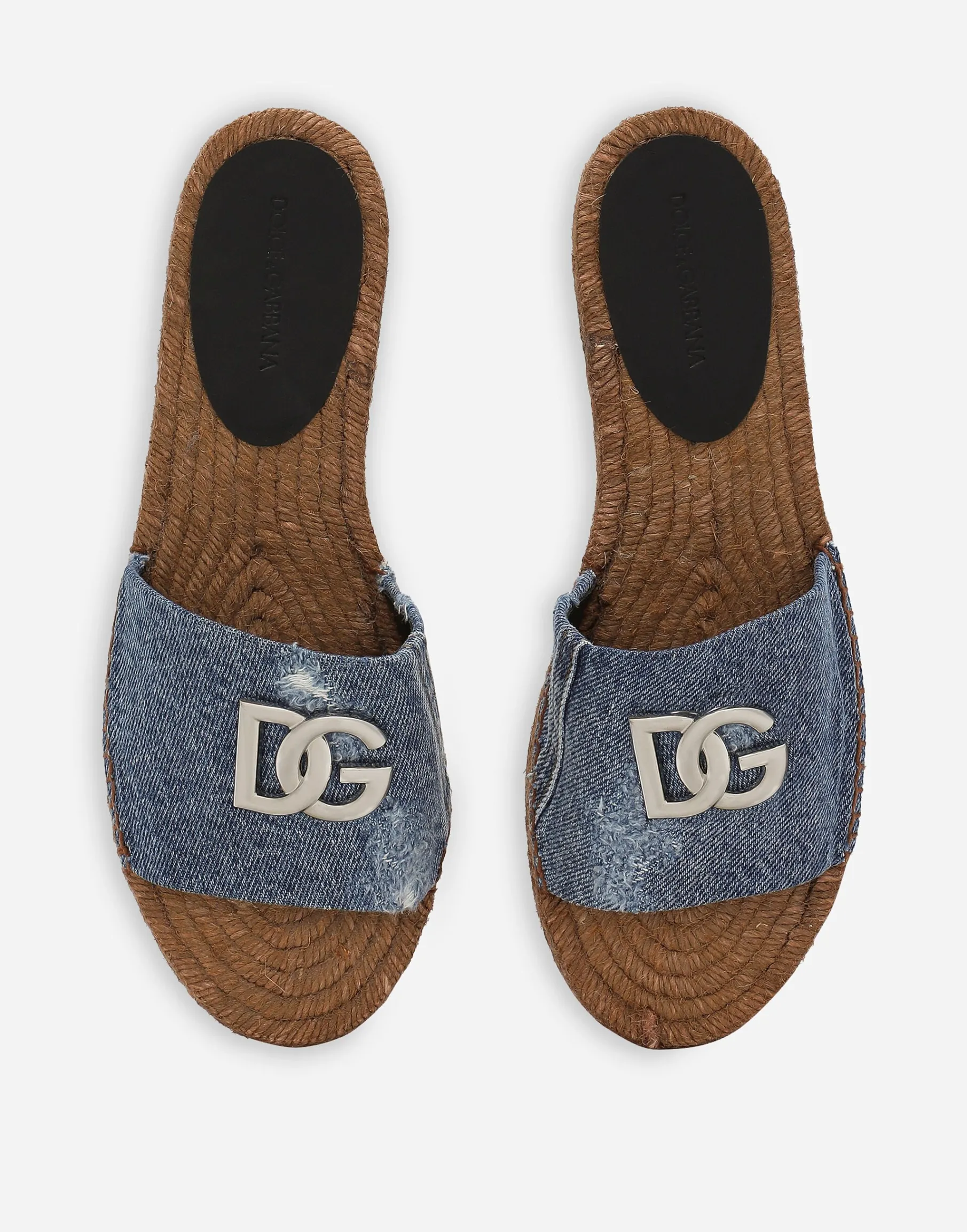Patchwork denim espadrille sliders