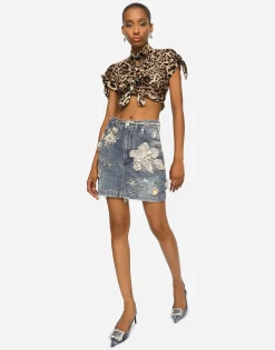 Patchwork denim miniskirt