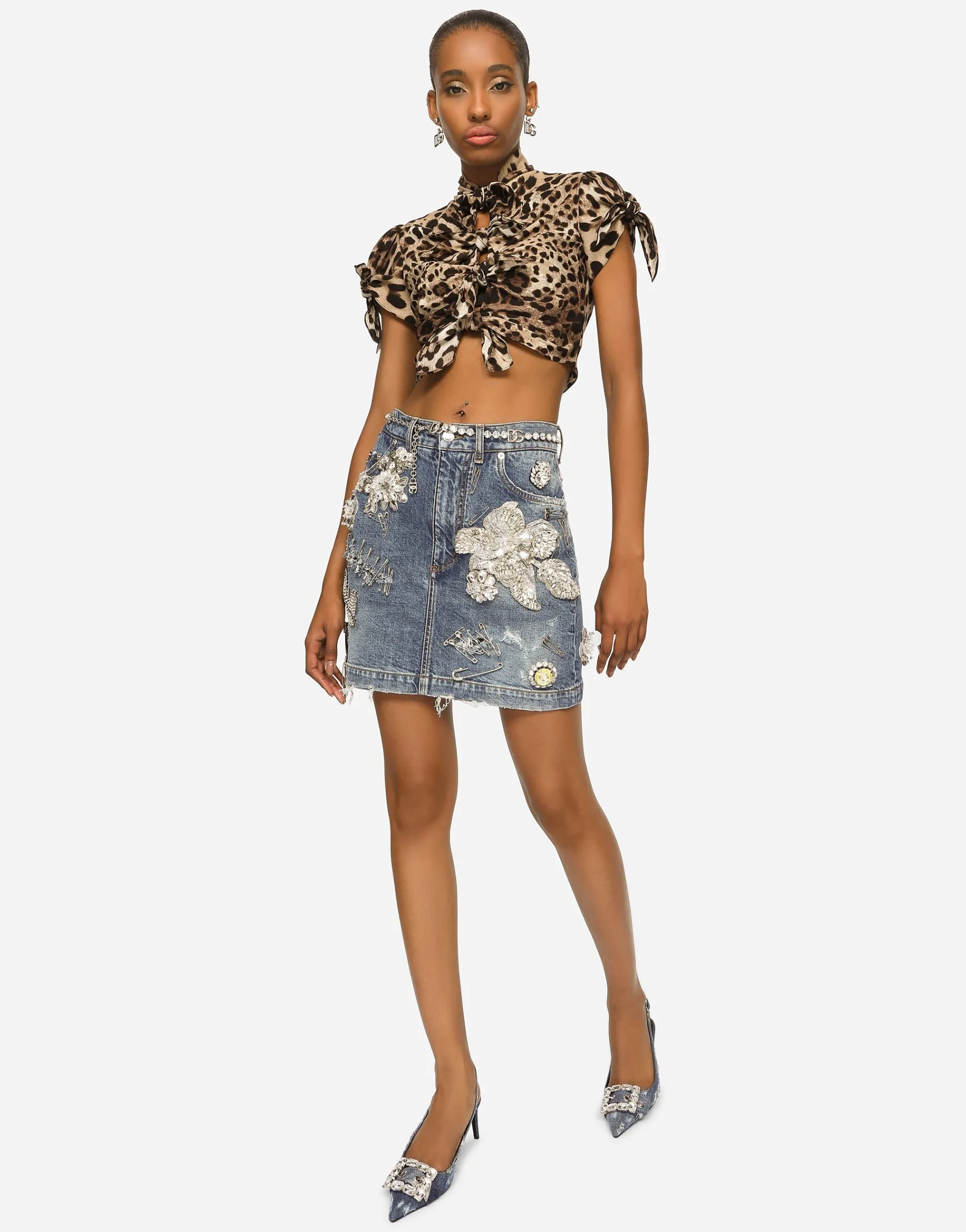 Patchwork denim miniskirt