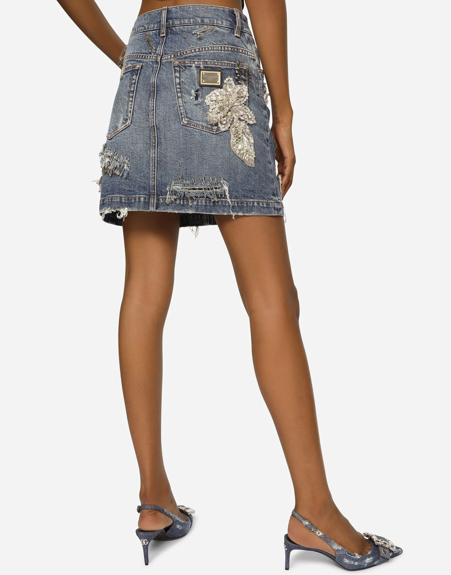 Patchwork denim miniskirt