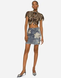 Patchwork denim miniskirt