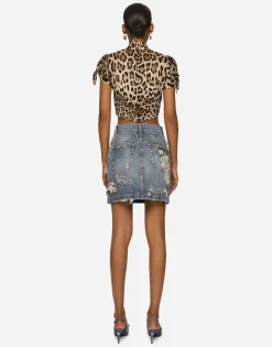 Patchwork denim miniskirt