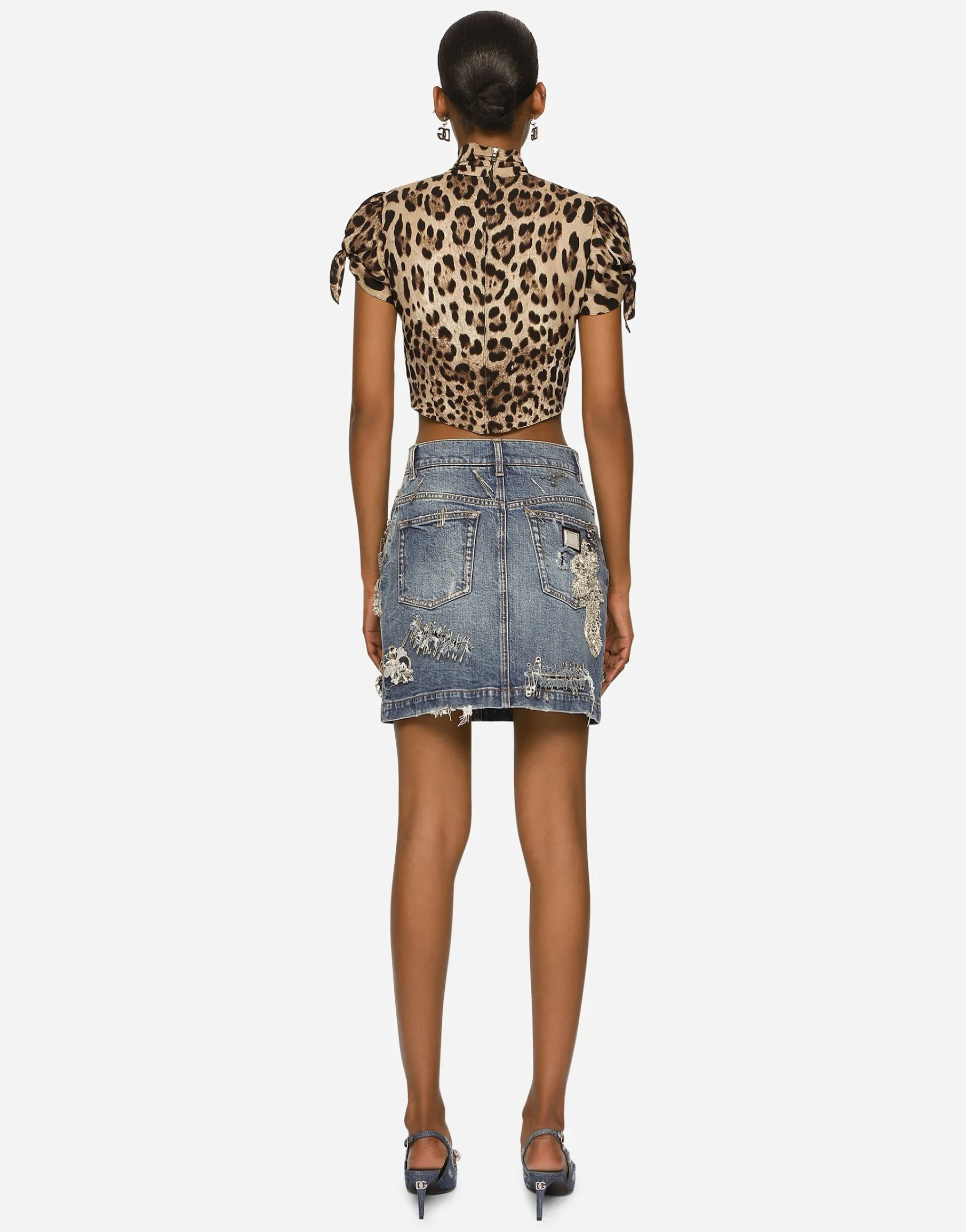 Patchwork denim miniskirt