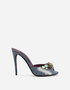 Patchwork denim mules