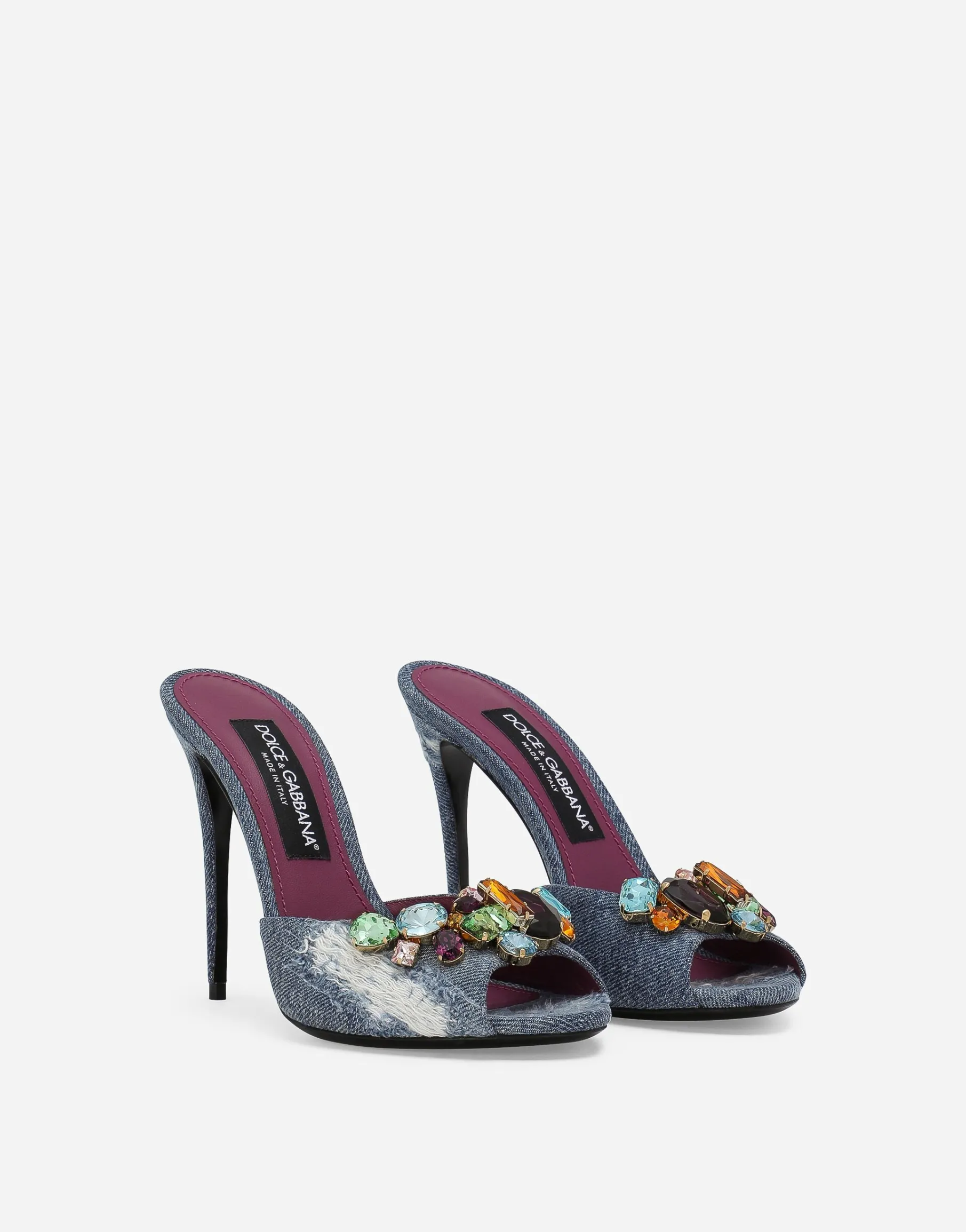 Patchwork denim mules