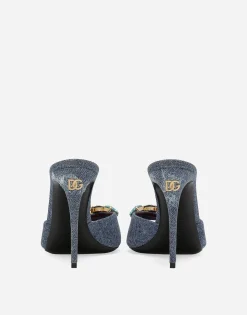 Patchwork denim mules
