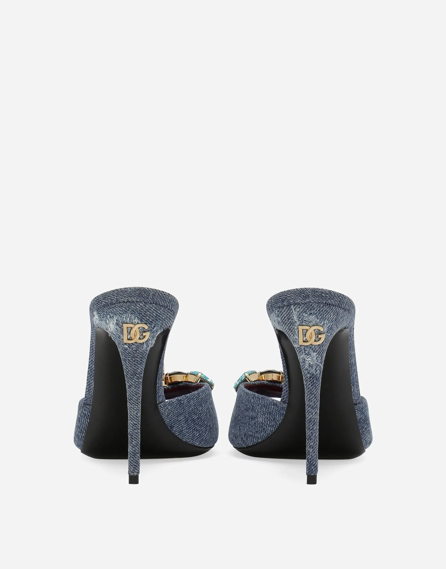 Patchwork denim mules