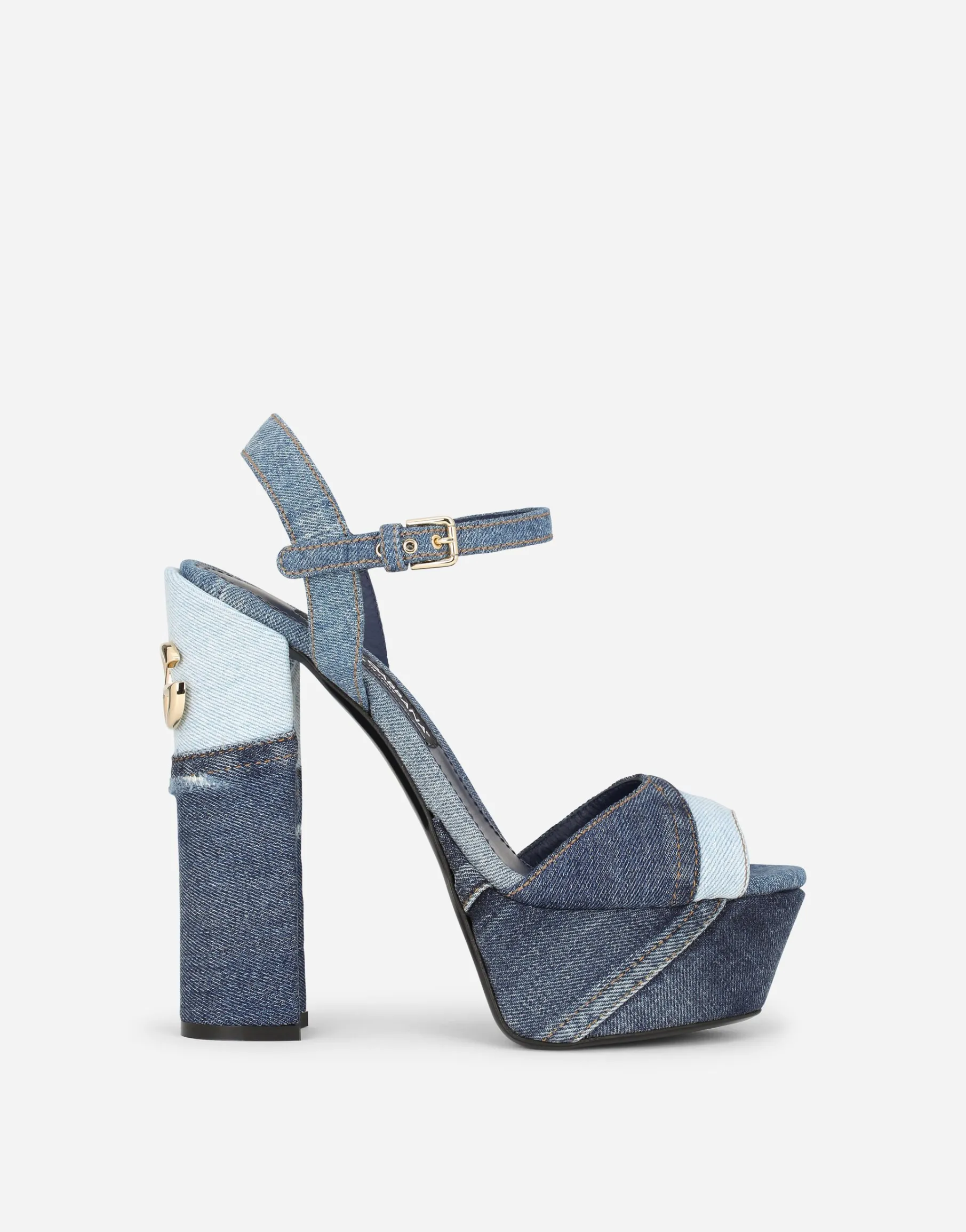 Patchwork denim platform sandals