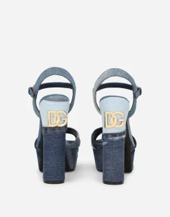 Patchwork denim platform sandals