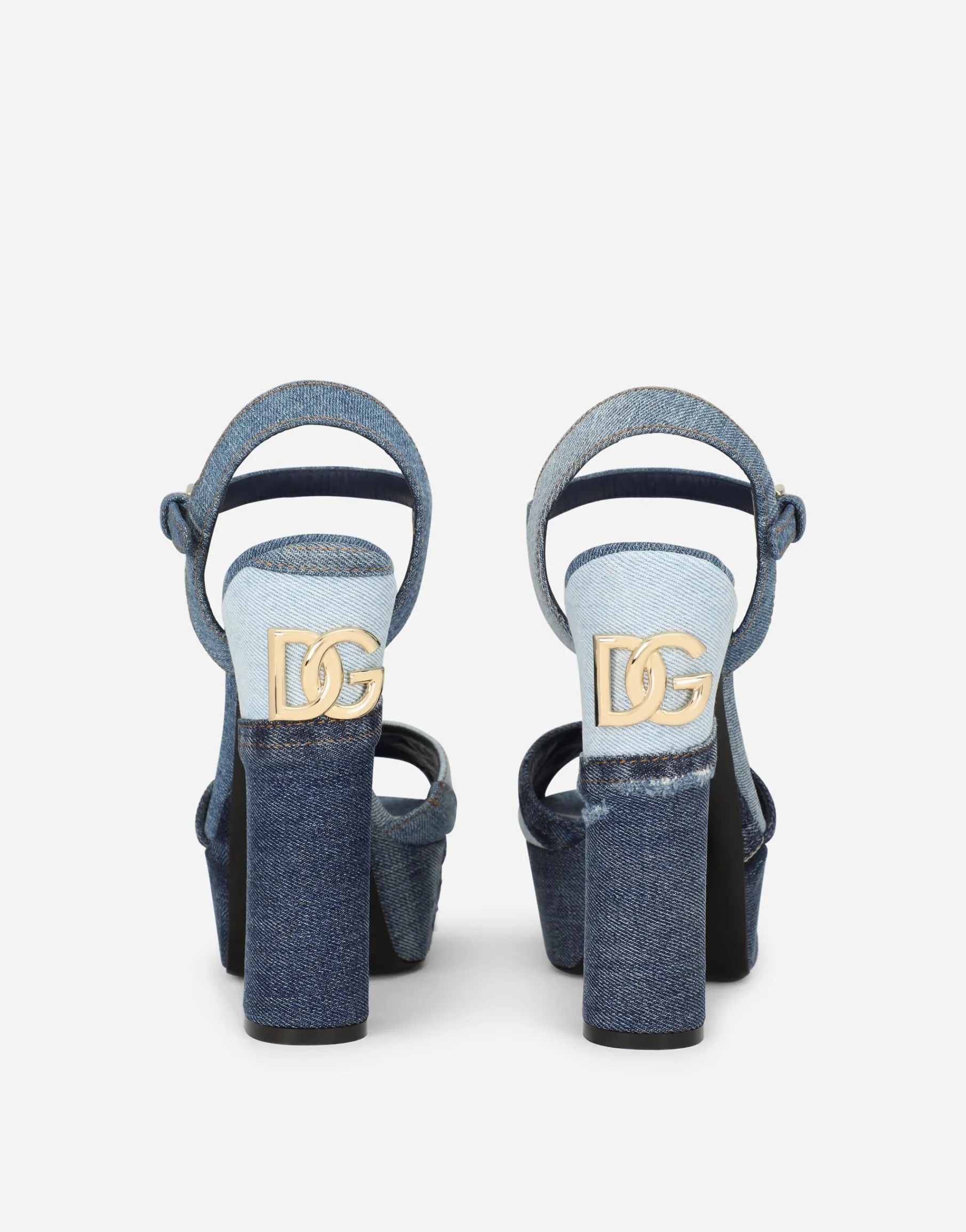 Patchwork denim platform sandals