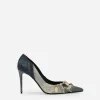 Patchwork denim pumps