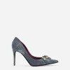 Patchwork denim pumps