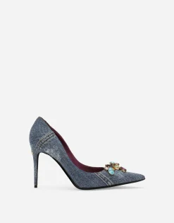 Patchwork denim pumps