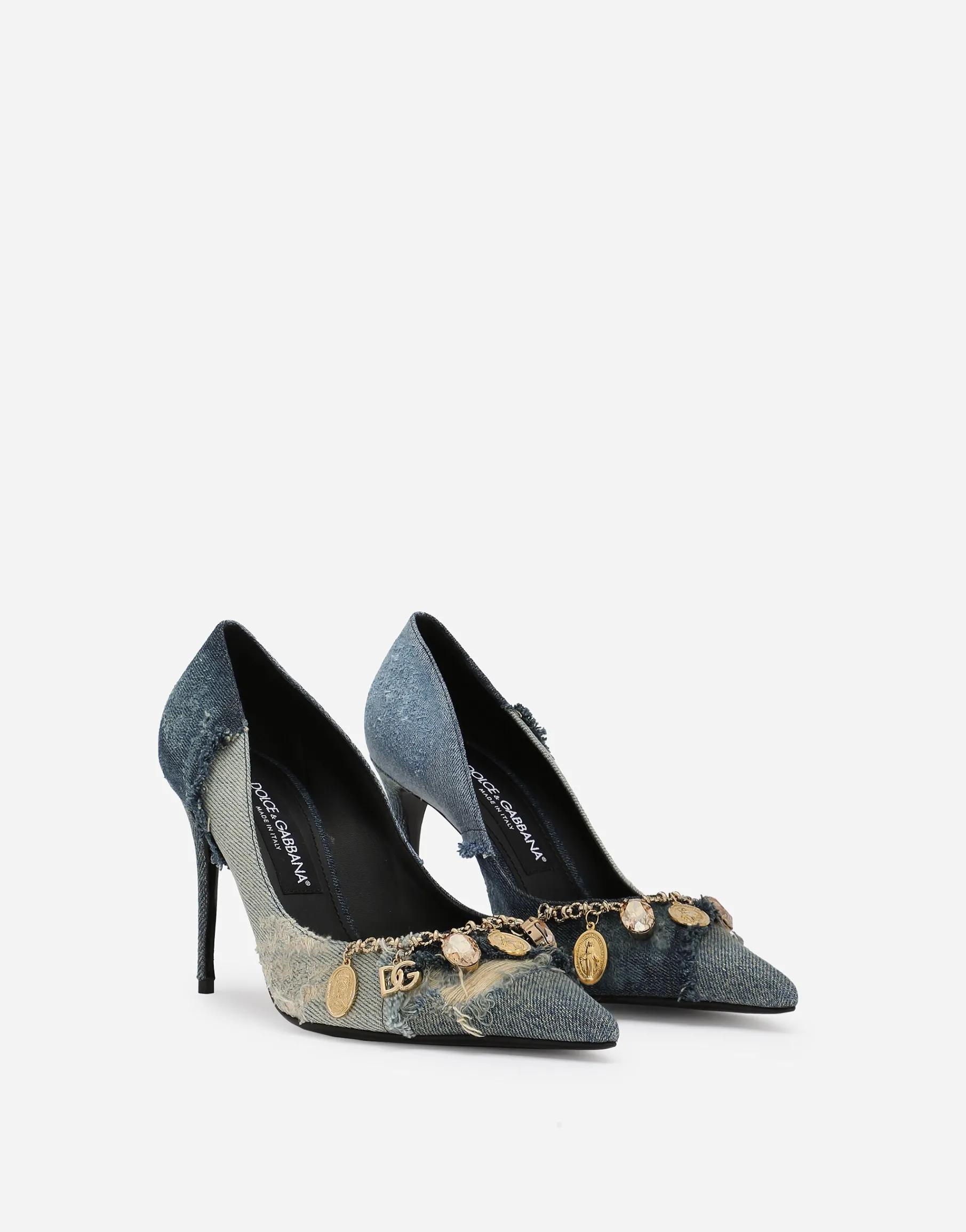 Patchwork denim pumps