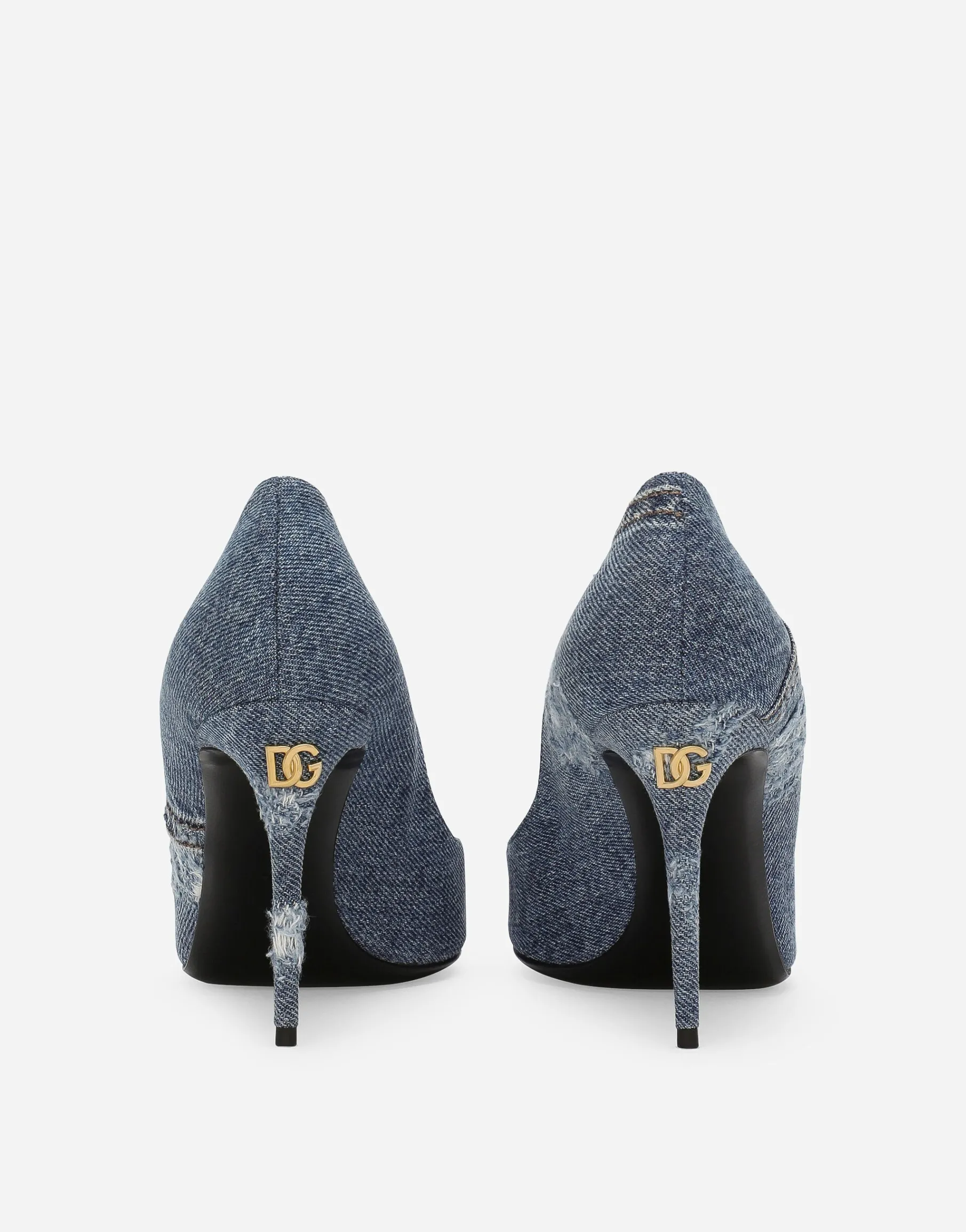 Patchwork denim pumps