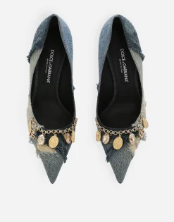 Patchwork denim pumps