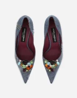 Patchwork denim pumps