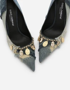 Patchwork denim pumps