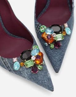 Patchwork denim pumps