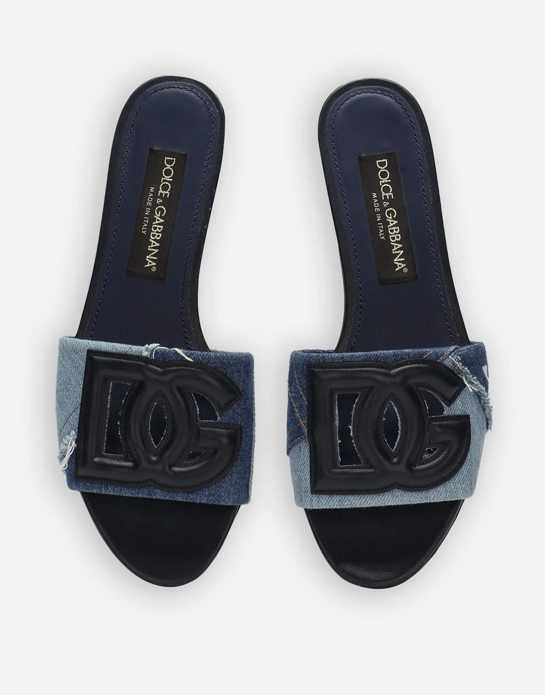 Patchwork denim slides with DG logo