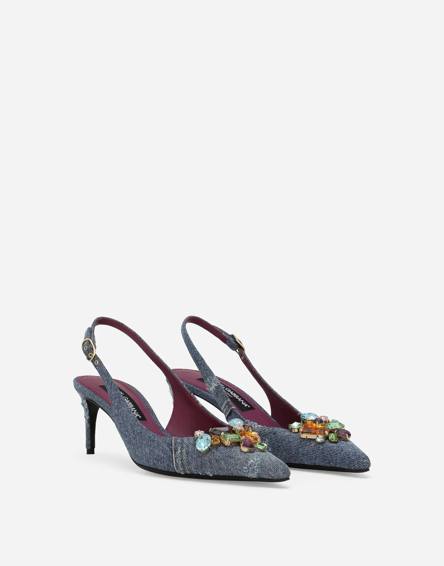 Patchwork denim slingbacks