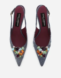 Patchwork denim slingbacks
