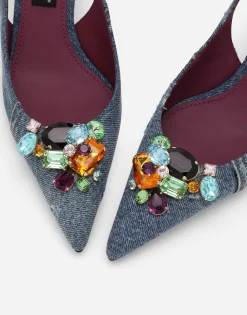 Patchwork denim slingbacks