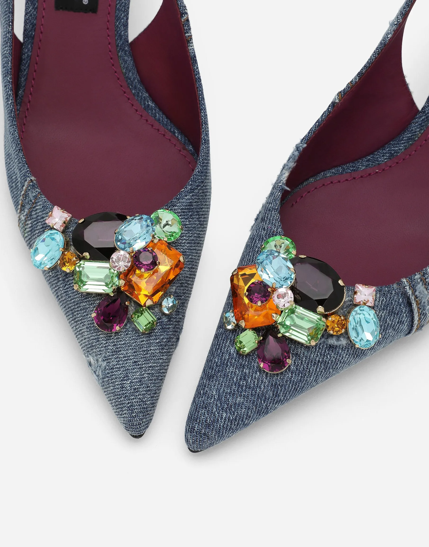 Patchwork denim slingbacks