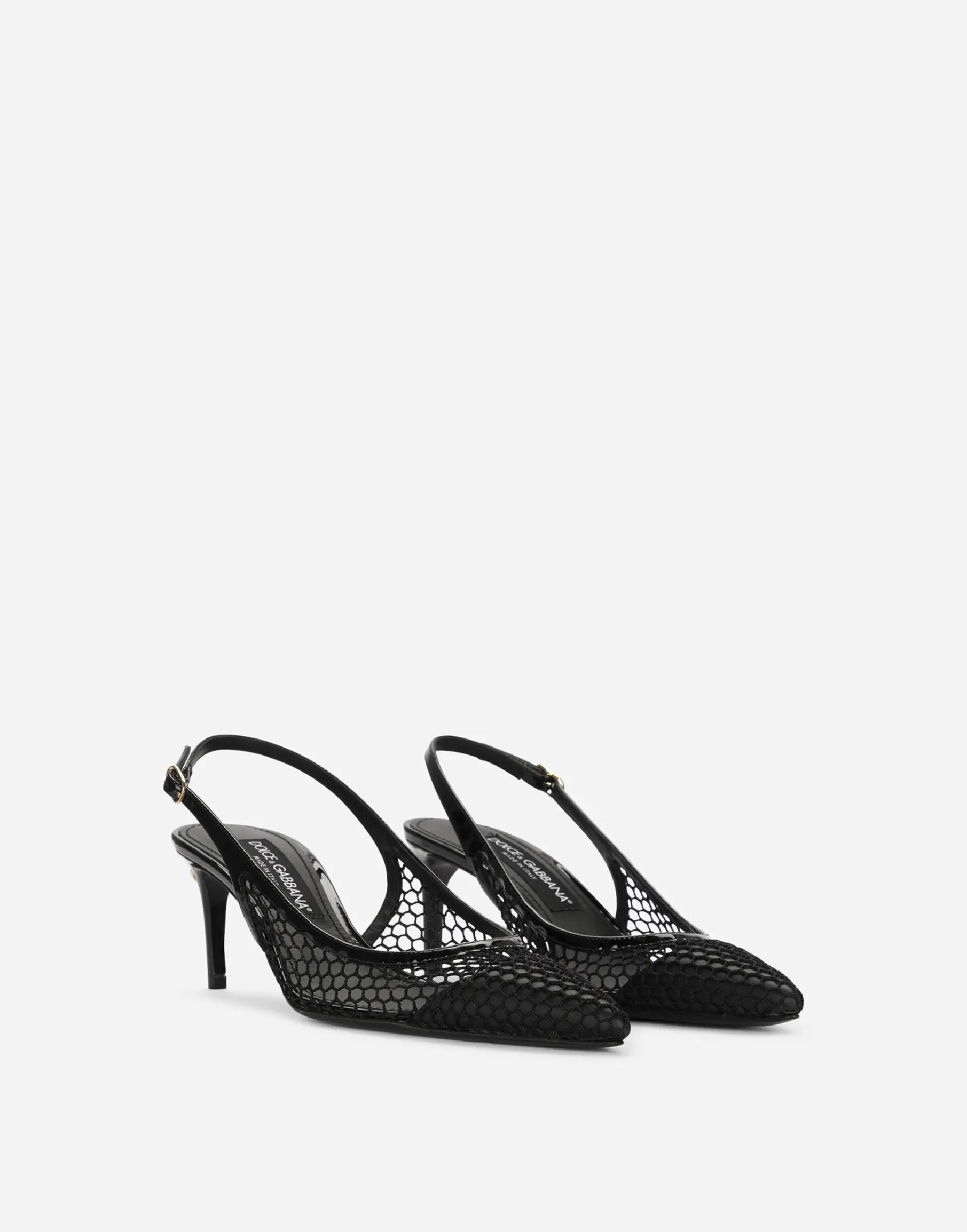 Patent leather and mesh slingbacks