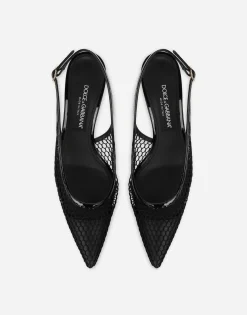 Patent leather and mesh slingbacks