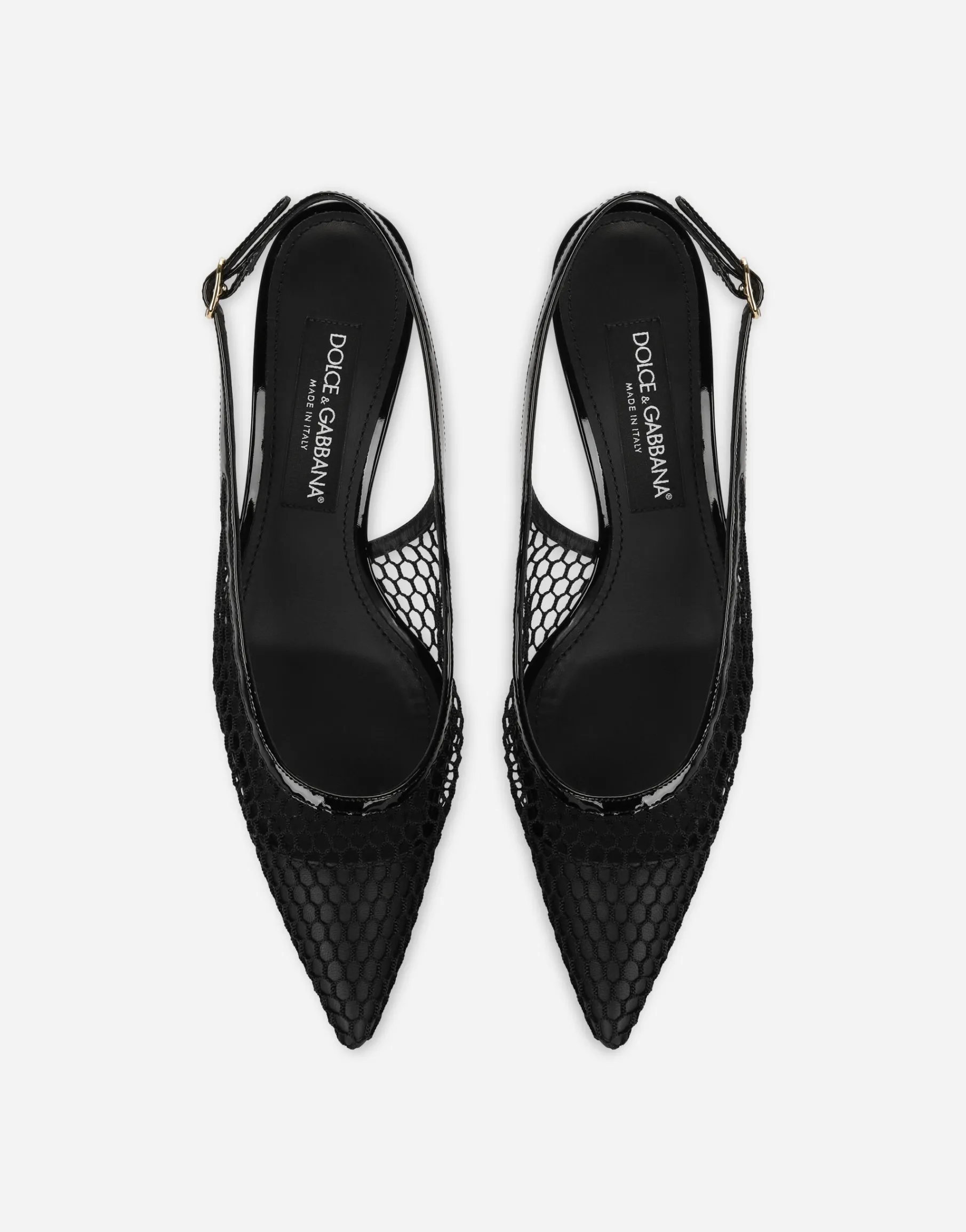 Patent leather and mesh slingbacks