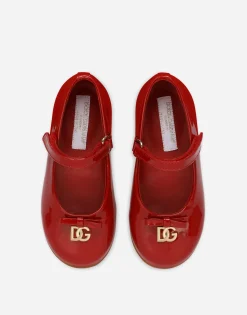 Patent leather ballet flats with metal DG logo