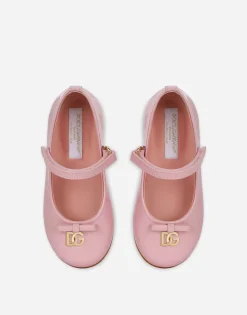 Patent leather ballet flats with metal DG logo
